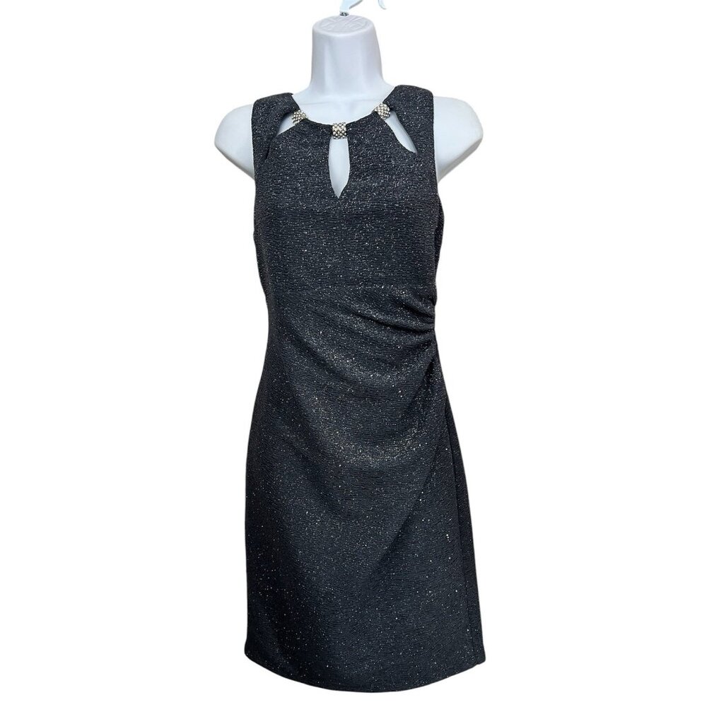 NWT Eliza J Sheath Cocktail Dress Sz 6 Glitter Charcoal Gray Sleeveless Cut Out‎
